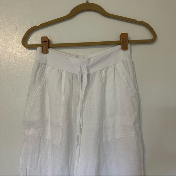 Flax Linen Slim Leg Pants Womens White Small - Picture 2 of 6